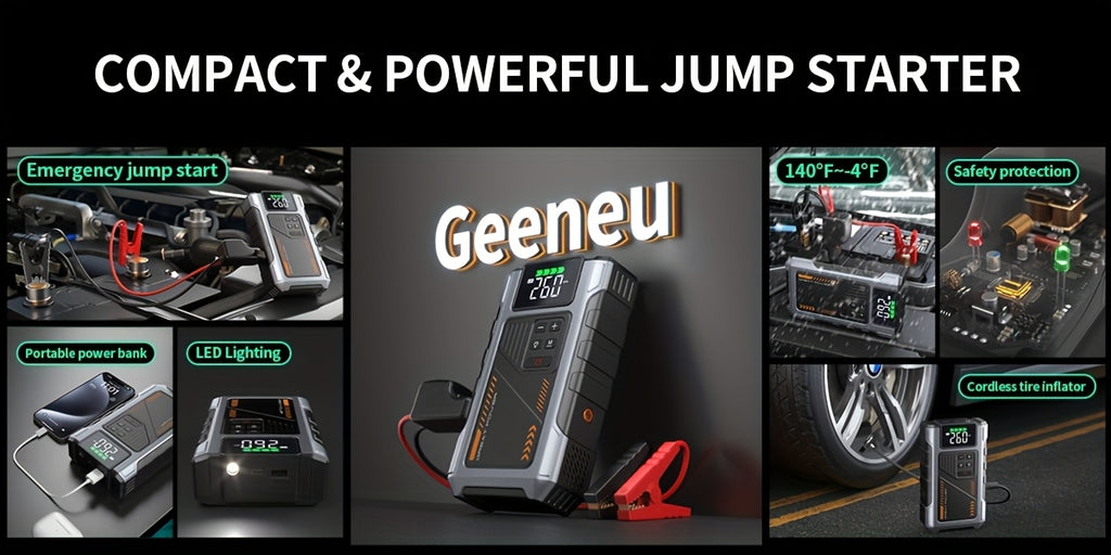 4000A Portable Wireless Car Air Compressor Jump Starter with Air Compressor, Battery Jump Starter Portable Peak, Car Battery Charger Portable For12V(8.0LGas/1.72gal Diesel) Start The Car Quickly, USB Input/output, LED Emergen