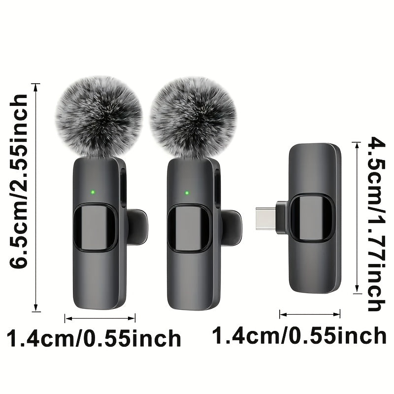 [Wireless Lavalier Microphone] Wireless Lavalier Microphone System | One-Key Recording, Clip Design, USB Type-C, for Live Streaming, Outdoor Video, Gaming