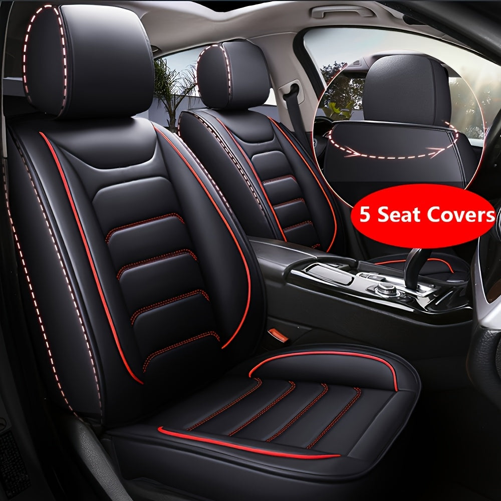 5-Seat Full Set Faux Leather Car Seat Covers - Waterproof All-Weather Protection, Full Surrounded Cushion Protector with Soft Foam Padding, Precise Fit for Cars, Trucks, Sedans & SUVs - Easy Installation, Durable Automotive I