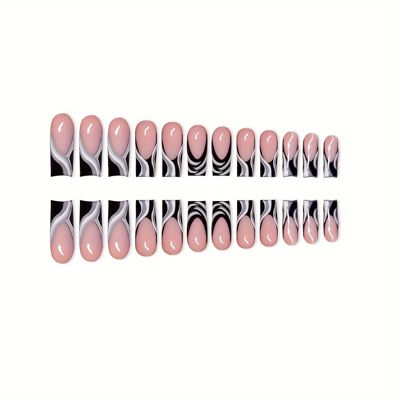 [Trendy Nail Designs] Box of 24 European & American Press-On Nails, Gorgeous & Cool Mixed Black, White & Gray, High-End Design, Medium Square Style, Suitable for & Women, Daily Wear, Gift with 1 Jelly Glue & 1 Nail File, Quic