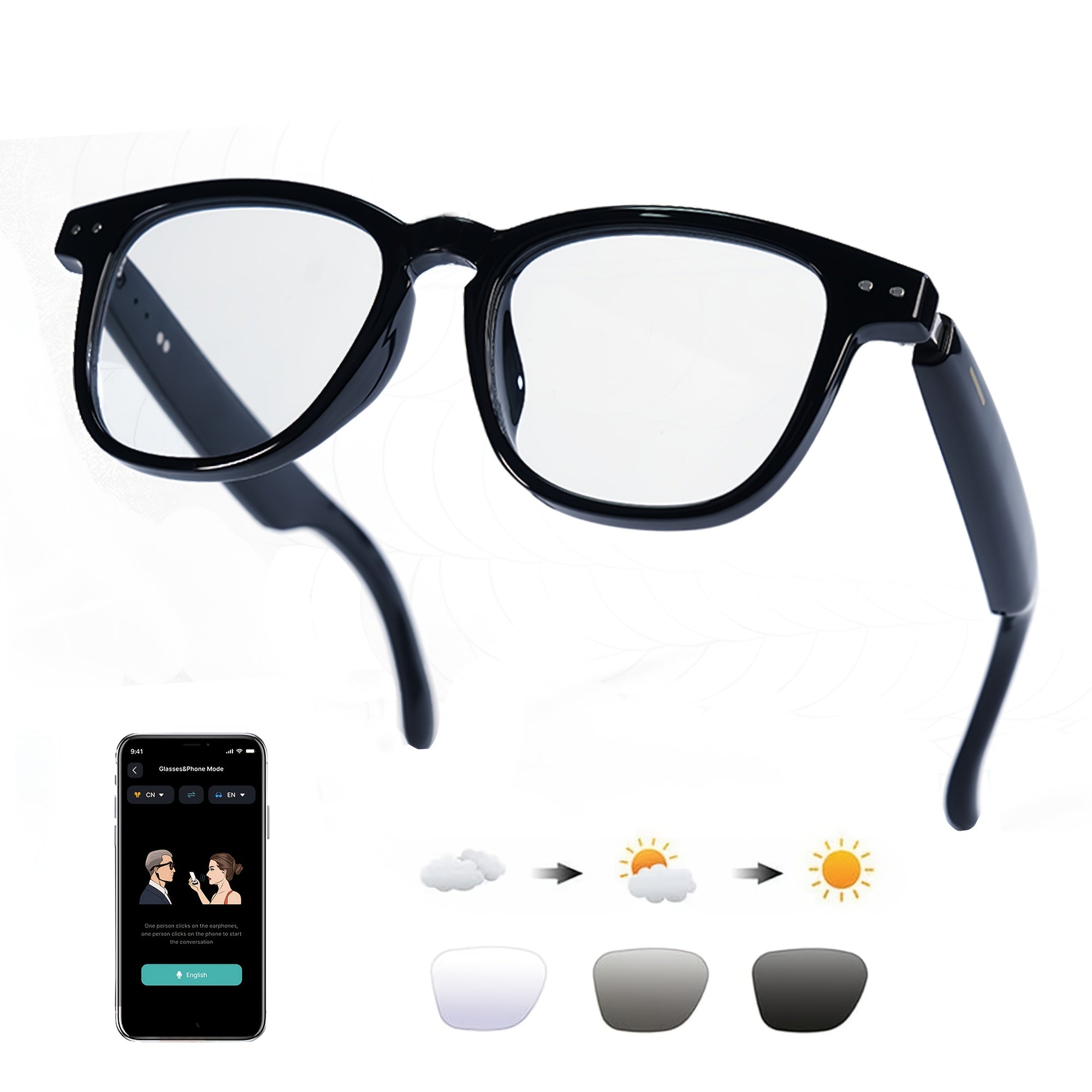 OICIIDO AI Smart Glasses, New Multifunctional Audio Glasses for Men and Women, Support Real-Time Translation for 160+ Languages and Video Translation, Equipped with Chat GPT System, Built-In Microphone and Speaker, HD Voice C
