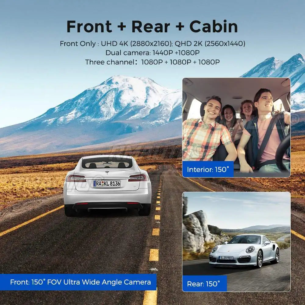 AZDOME M560 1080P 3 Channel 4 Inch Car DVR Dash Cam HD Wide-angle WIFI Mobile Phone Interconnection Parking Monitoring Driving T