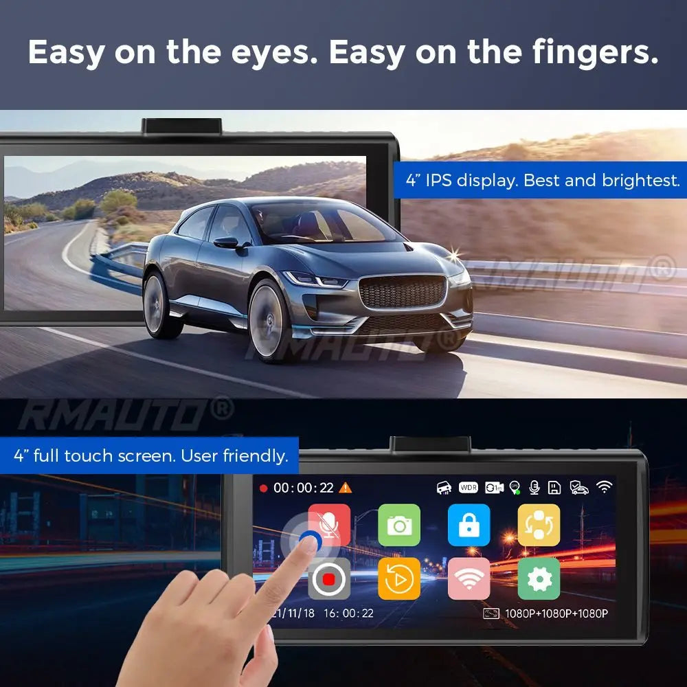 AZDOME M560 1080P 3 Channel 4 Inch Car DVR Dash Cam HD Wide-angle WIFI Mobile Phone Interconnection Parking Monitoring Driving T