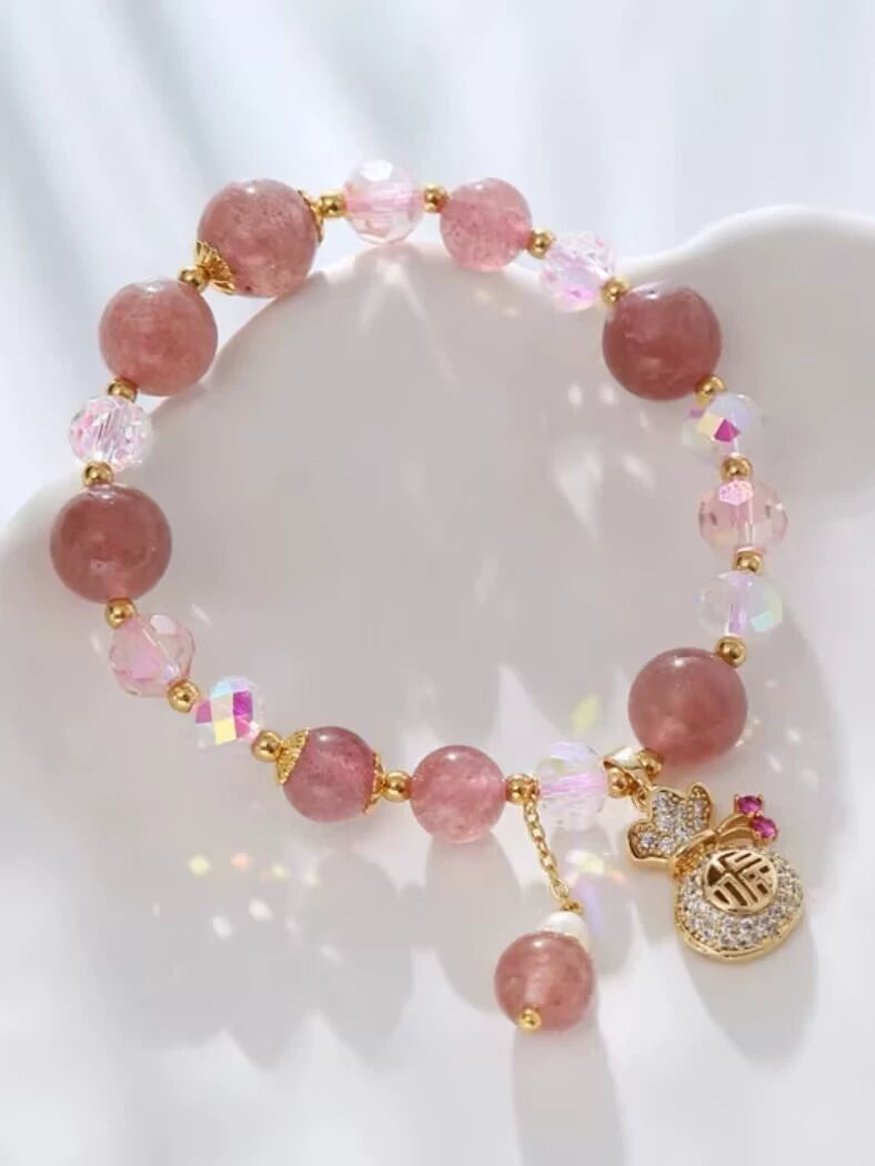 Strawberry Quartz Beaded Bracelet