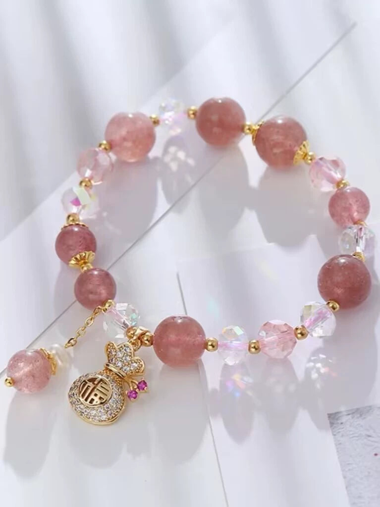 Strawberry Quartz Beaded Bracelet