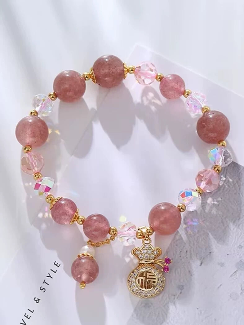 Strawberry Quartz Beaded Bracelet