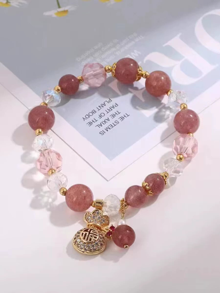 Strawberry Quartz Beaded Bracelet