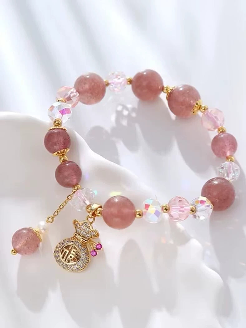 Strawberry Quartz Beaded Bracelet