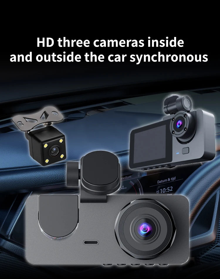 FHD 1080P 2Inch Car DVR Dash Cam 3 Lens Night Vision Rear View Camcorder Auto Camera Vehicle Accessories
