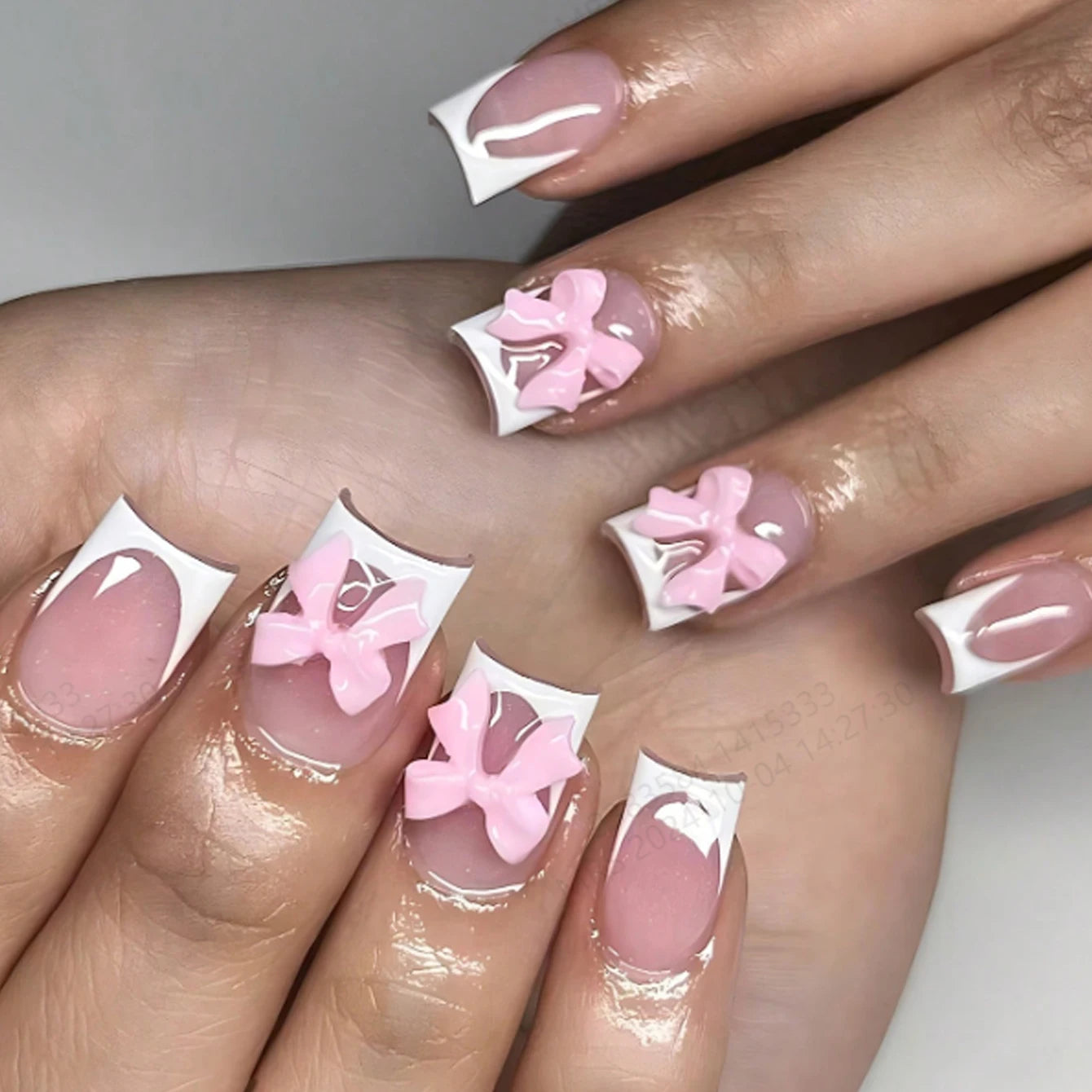 Pink Bow Press on nails
