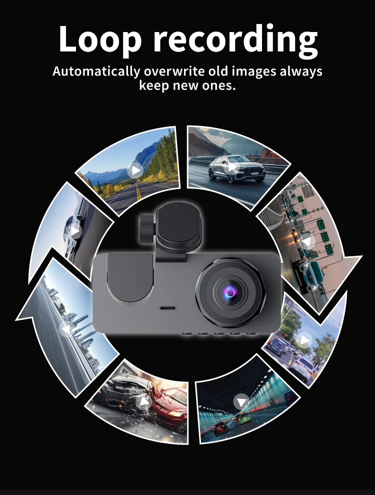 FHD 1080P 2Inch Car DVR Dash Cam 3 Lens Night Vision Rear View Camcorder Auto Camera Vehicle Accessories