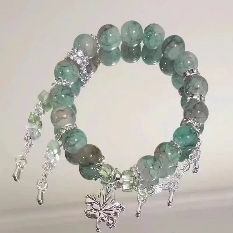 Korean Pink Butterfly Pendant Beaded Bracelet