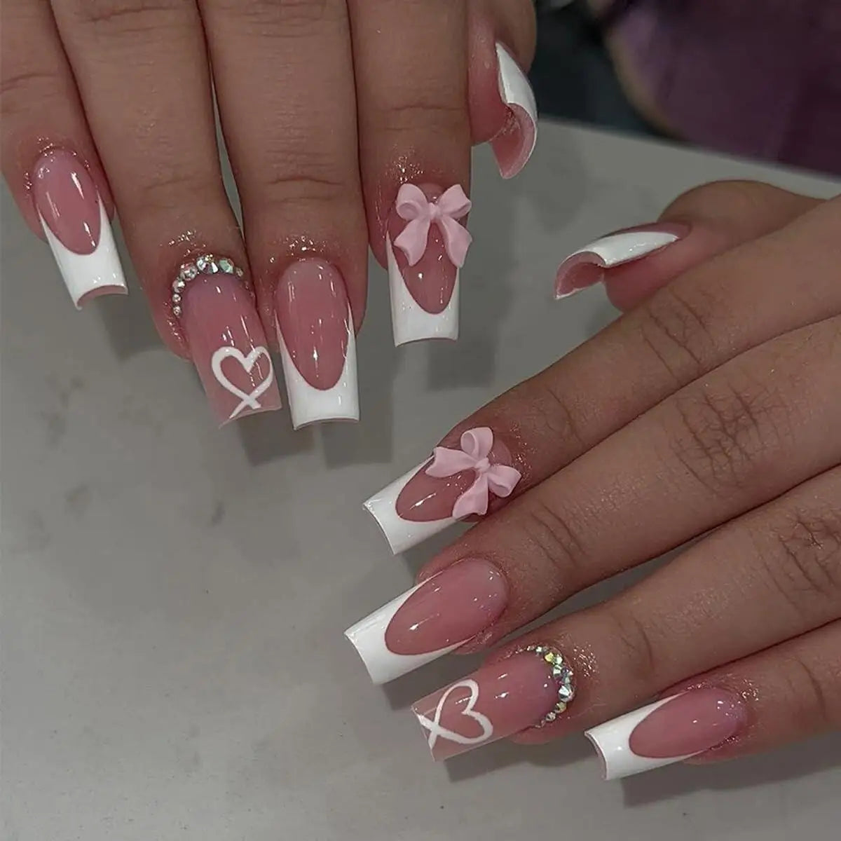 Pink Bow Press on nails