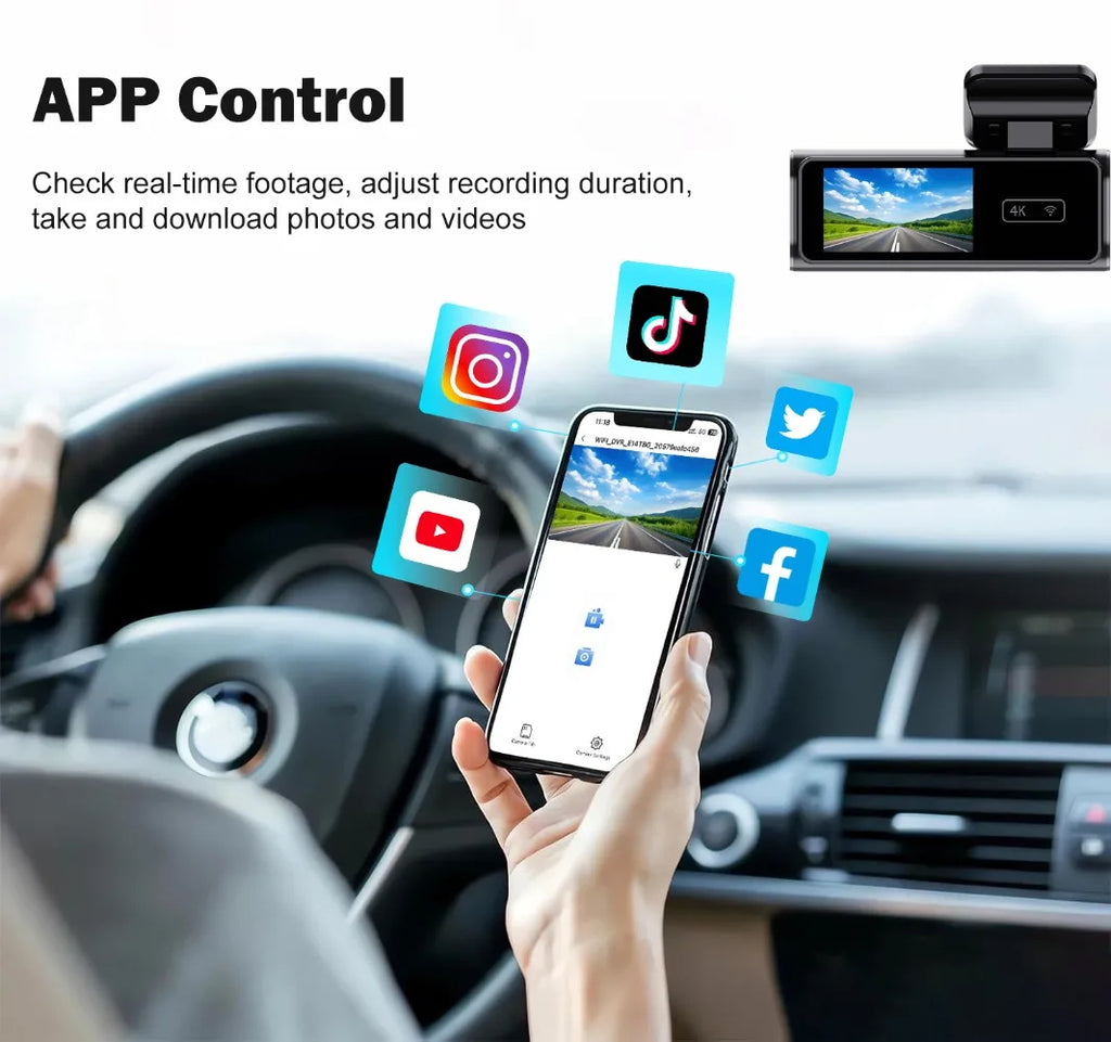 Ultra HD 4K Car Front Dash Cam Mini WIFI DVR Black Box Room With 24H Parking Monitor Night Vision,GPS/Rear View Camera Optional