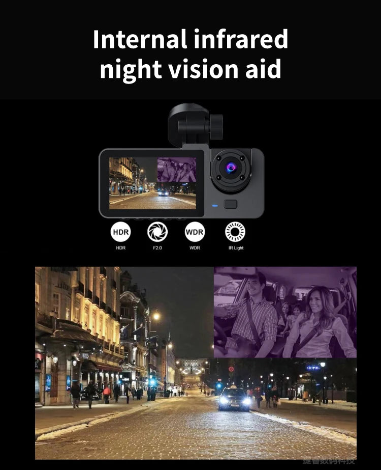 FHD 1080P 2Inch Car DVR Dash Cam 3 Lens Night Vision Rear View Camcorder Auto Camera Vehicle Accessories