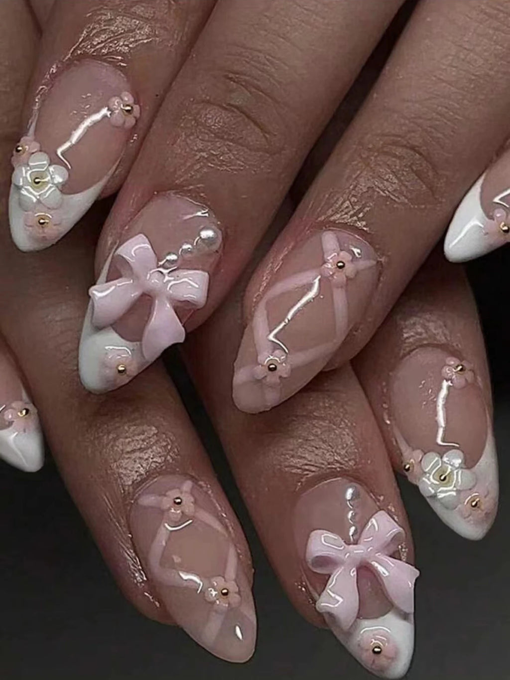 Pink Bow Press on nails