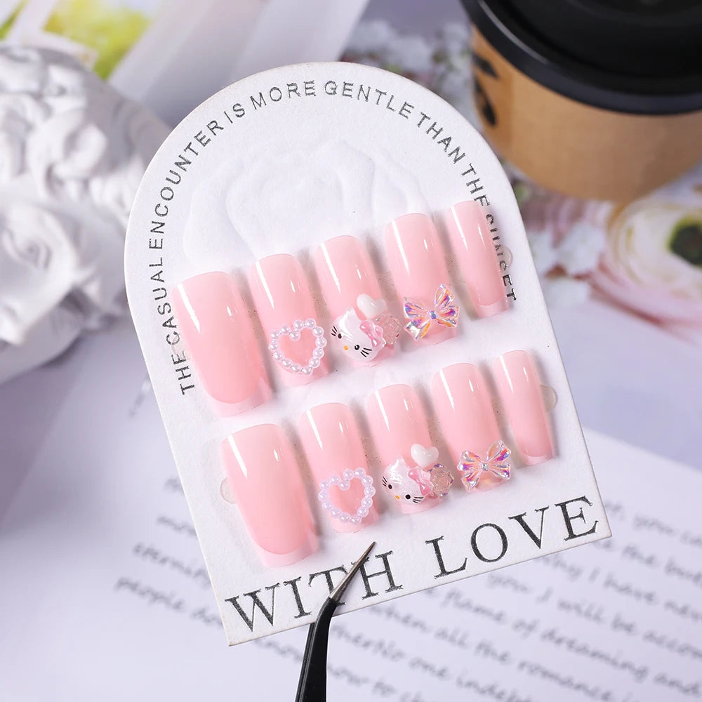 Pink-Heart Hellokitty Press On