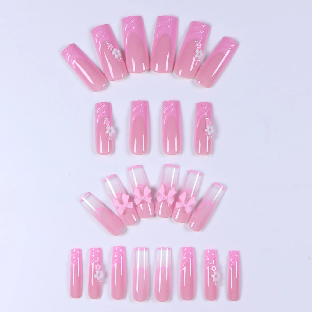 Pink Bow Press on nails