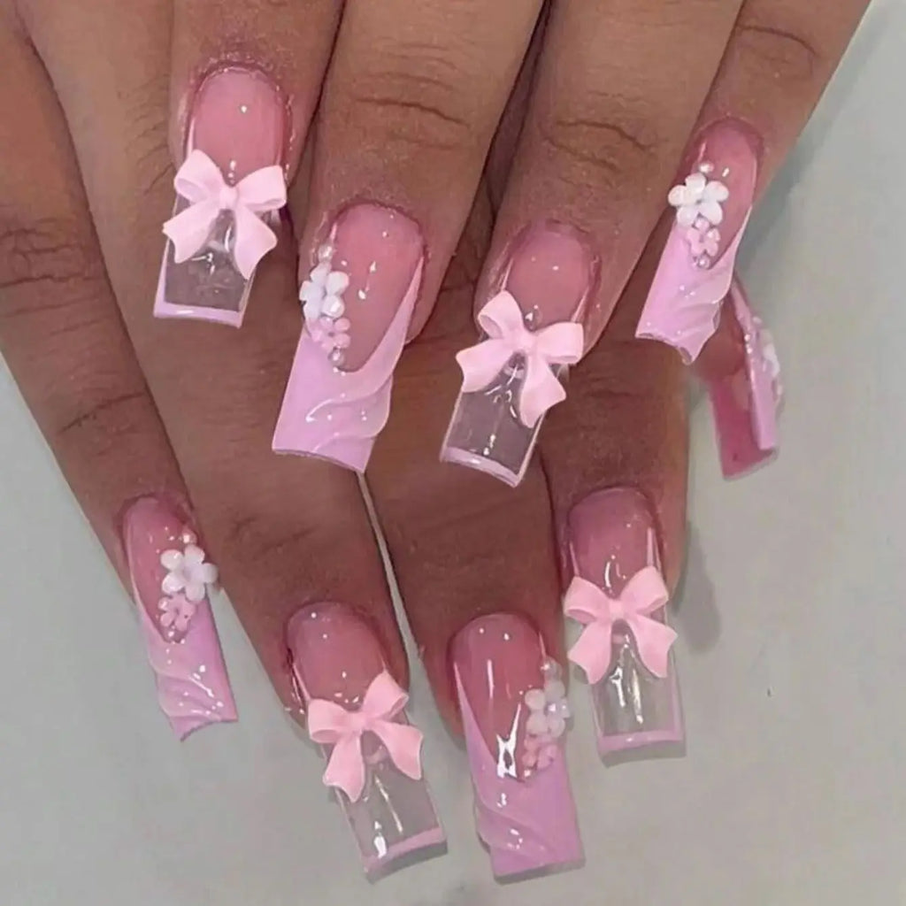 Pink Bow Press on nails