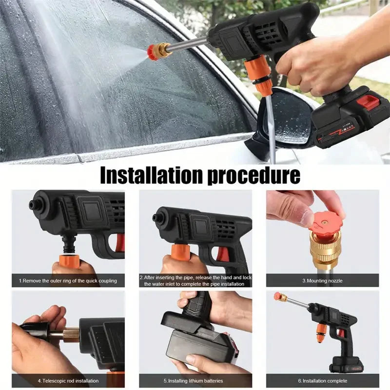 Portable Wireless High Pressure Car Washer Water Gun Strong Power Household Lithium Battery Rechargeable Washing Machine Tools