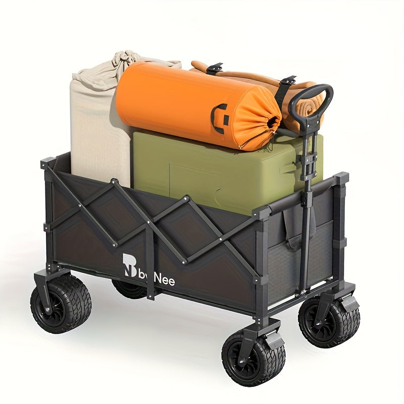 330-650 Lbs Large Capacity Camping Shopping Cart, All-Terrain Folding Trolley, Multi-Function Camping, Gardening, Beach Shopping Cart, Black Gardening Storage Rack, Rugged Design, Durable Tire Construction, Heavy-Duty Utility