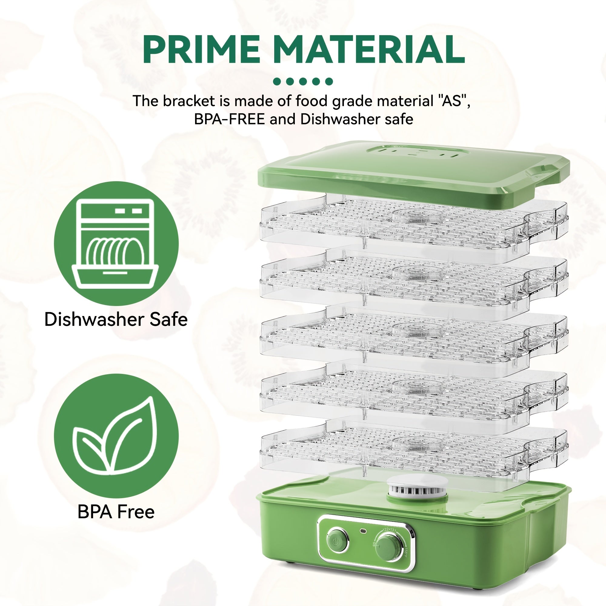 SUSTEAS Food Dehydrator For Jerky, 5-Tier BPA-Free Tray Dehydrator Machine, 240W Adjustable Temperature Control For Fruits, Meats, Veggies & More - Perfect Holiday Gift, Green