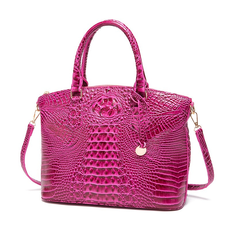 Luxurious crocodile patterned with three-dimensional pattern / metal round buckle decoration / dual handles and adjustable shoulder strap design / large capacity to meet the needs of commuting, business, and travel scenarios