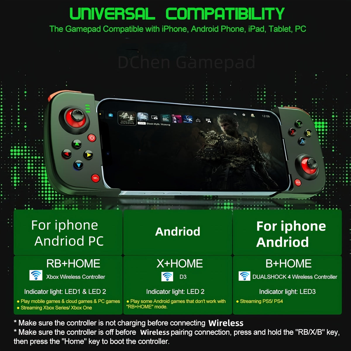 Wireless Gamepad for iPhone/Android/Steam Deck/PC/Table Mobile Phone Controller Wireless Game Controller Joystick Telescopic Gamepad COD Mobile Diablo Immortal - Directly Play, Gaming Accessory, Ergonomic Design, Compact Gami