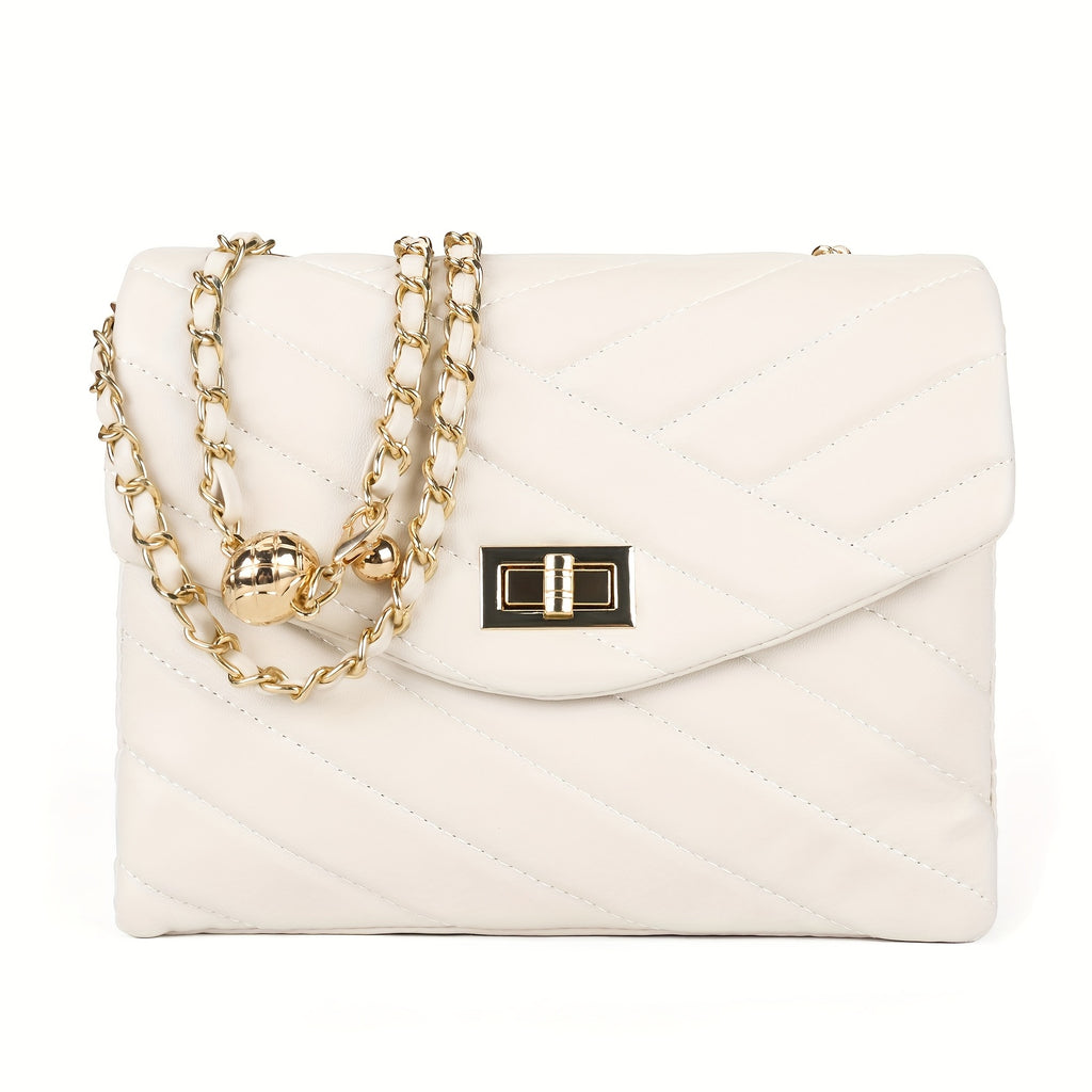 New Fashion Diamond Lattice Soft Chain Bag, Leisure And Simple With Pure Color PU Ladies Daily Travel Crossbody Bag