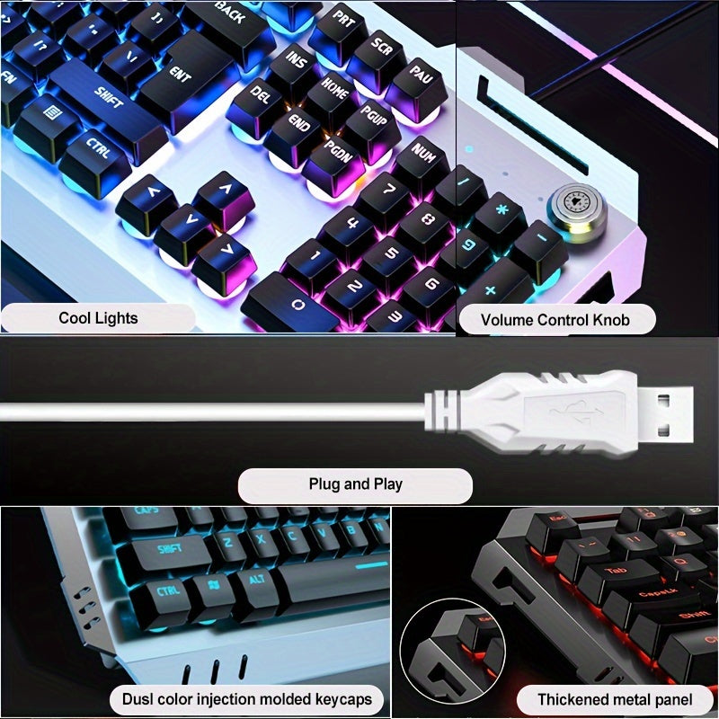 [EWEADN LED Gaming Keyboard] EWEADN 104 Keys LED Backlit Wired Gaming Keyboard - Ergonomic Silent Design, Adjustable Volume Knob, USB Powered, for Desktop & Notebook Computers, Office Accessories