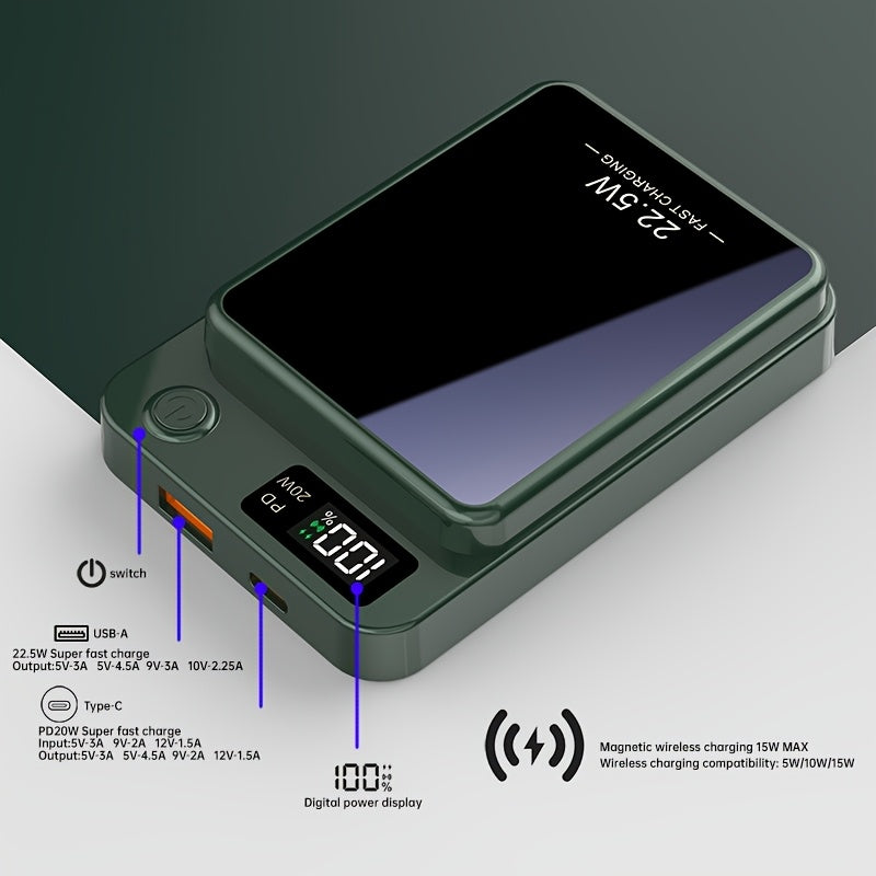 New Magnetic Wireless Power Bank - Portable Charger Power Bank, 5000/10000/15000mAh Battery Pack, 22.5/30W PD Fast Charging, 15W Wireless Charging, Magnetic Battery Pack For 17/16/15/14/13/12/Pro/Mini/Pro Max And Wired Chargi