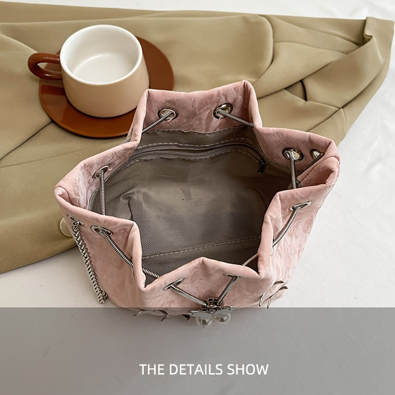 Trendy Bowknot Women'S Handbag, Unique Versatile Tote Bucket Bag, High-Quality Handheld Shoulder Bag, Stylish Chain Crossbody Bag.