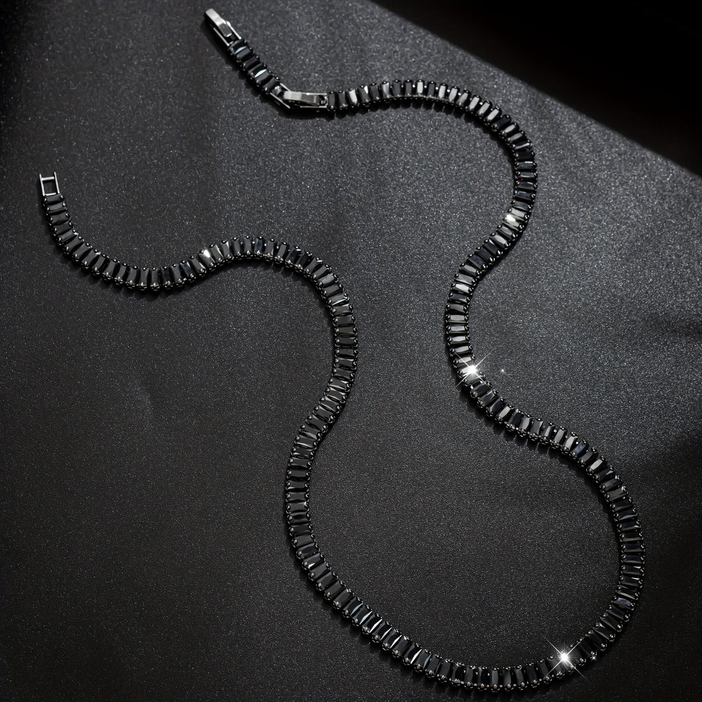 Men's Black Zircon Tennis Bracelet & Necklace Set |