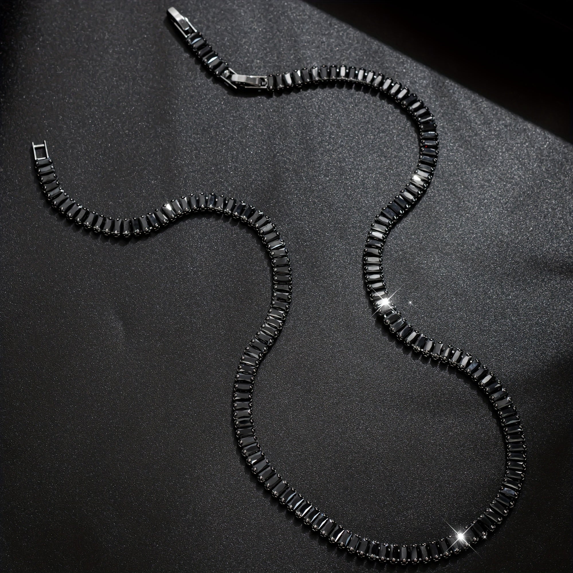 Men's Black Zircon Tennis Bracelet & Necklace Set |