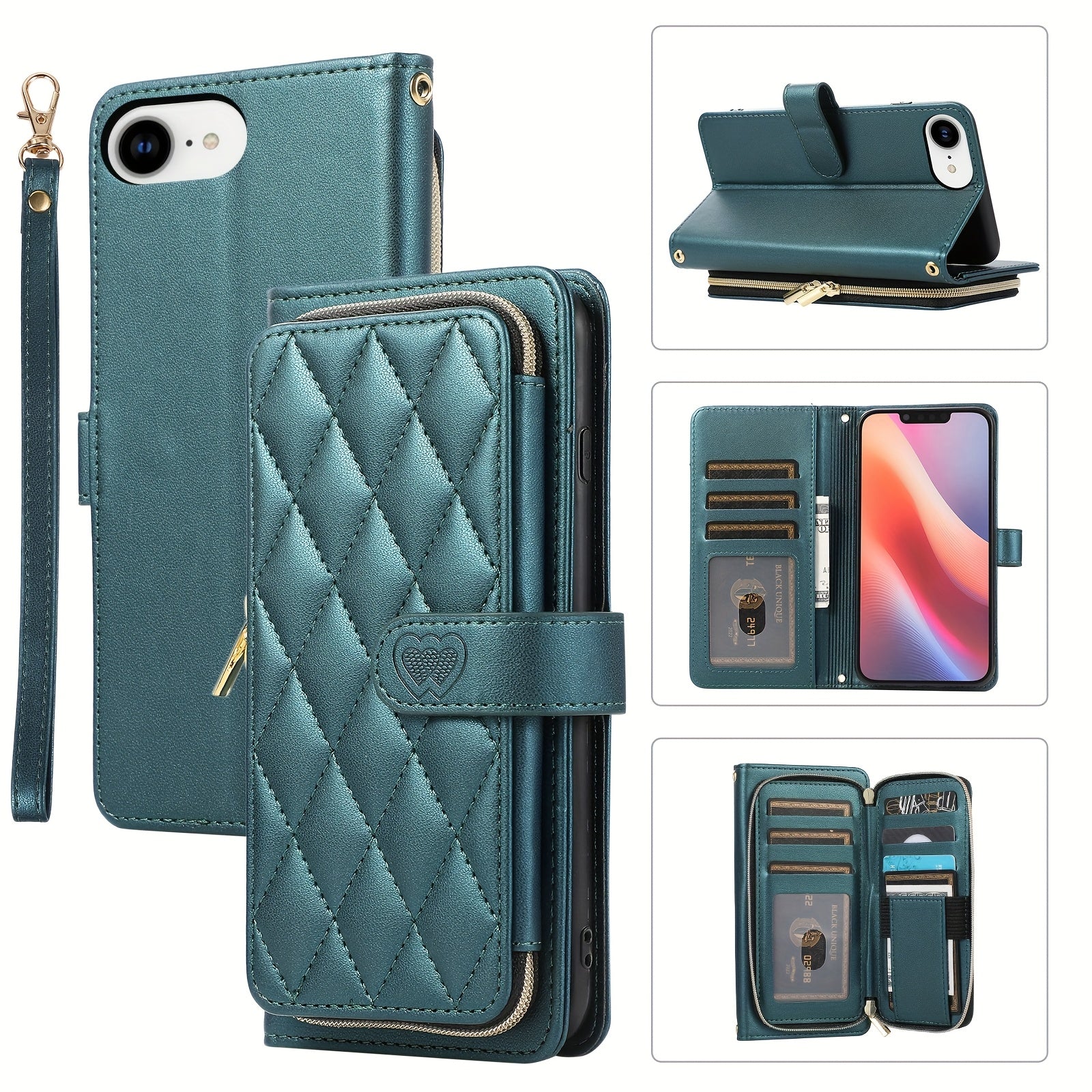 Crossbody Wallet Case Designed for Iphone 16E, 16, 15, 14, 13, 12, 11 Pro Max, 7, 8 Plus, SE 2020, And SE 2022, Featuring a Zippered Handbag Style, Flip Cover, Kickstand Folio, Card Slots, Wrist Strap, And Lanyard for The for