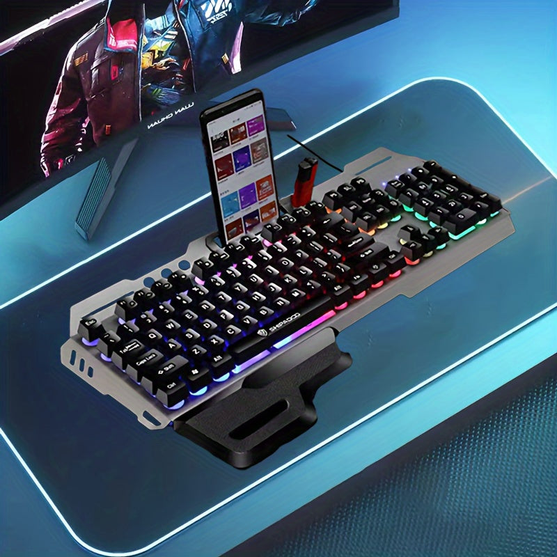 Ergonomic Gaming Keyboard with Hair Light - Ambidextrous Wired Keyboard for E-Sports and Office, Universal USB Plug-in, No Battery Required