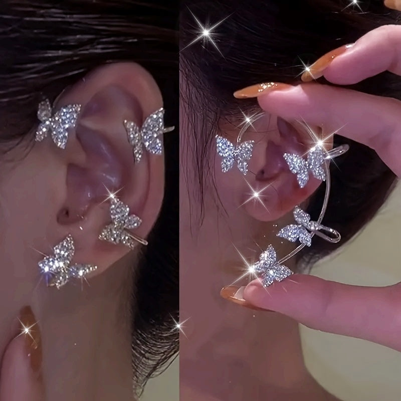 2PCS/Set Butterfly Earrings Ear Cuffs Climber Wrap Around Earrings For Women Fairy Right Left No Piercing Ear Clip Silvery Ear Jewelry Gift