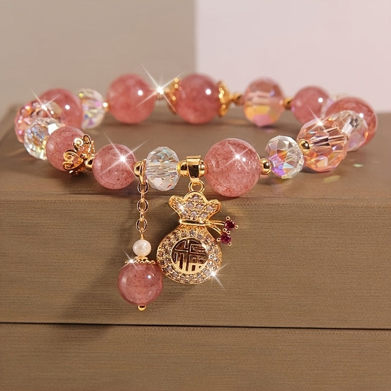 Golden Pink Beaded Bracelet