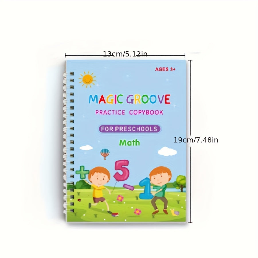 Book Set of 4 Books + 5 Refills + 1 Pen Holder: Groove Practice Magic Stickers, Calligraphy Practice Word Stickers, Writing Book, Enlightenment, Beginner Repetitive Writing, Handwriting Disappears