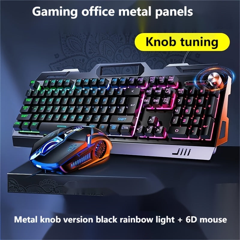 Ergonomic Gaming Keyboard - Wired, Faux Mechanical Feel, LED Color Backlight, USB Connection, 104 Keys Full Metal Panel, Multimedia Knob And Laptop Phone Holder Gift for Your Family Boyfriend