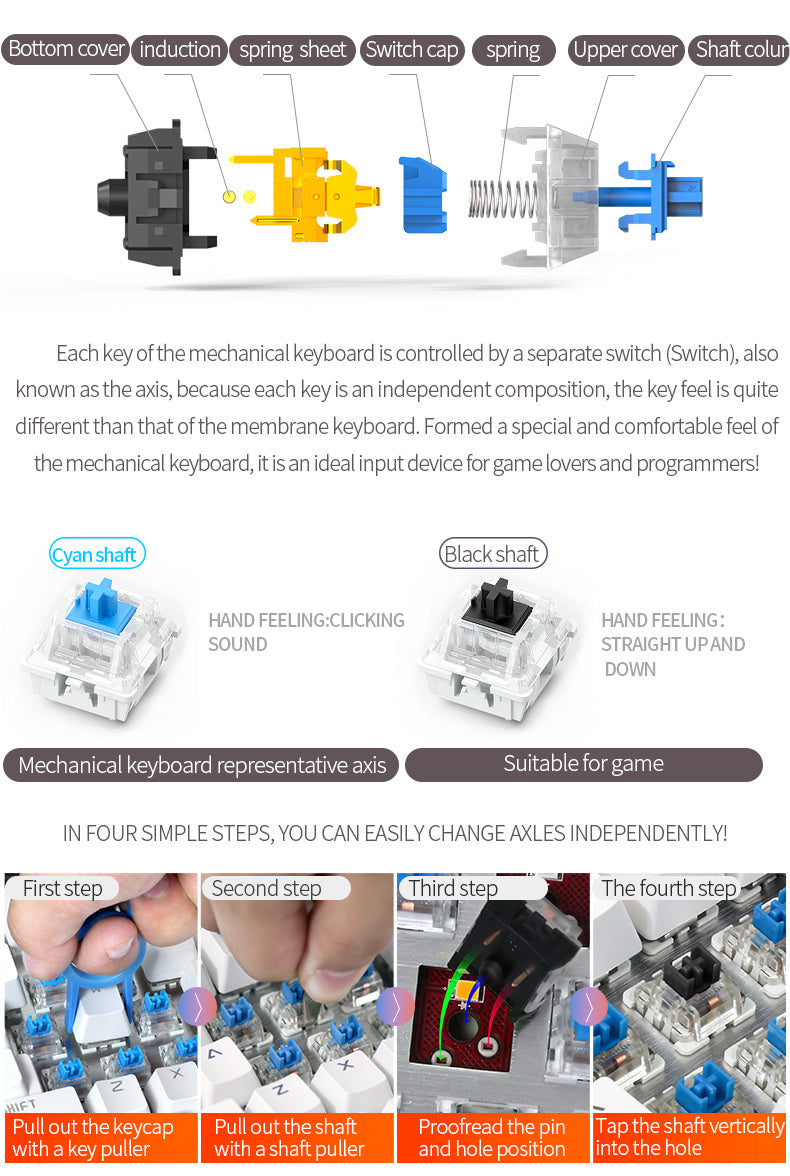 [Gaming/office universal device] YINDIAO 104 Keys Mechanical Keyboard | Wired USB, Lighting Effects, Punk/Round Keycaps | Windows/Mac, Home/Office