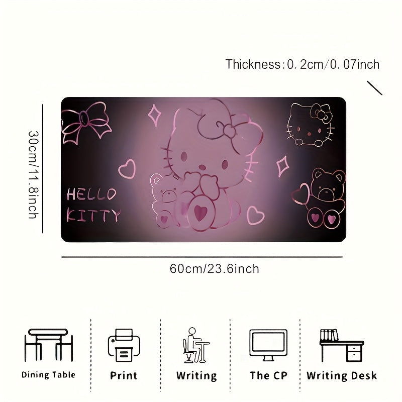 [Hello Kitty Mouse Pad] Sanrio Hello Kitty Large Gaming Mouse Pad & Desk Mat | Anti-Slip Washable Rubber Base, Stitched Edges, Cute Cartoon Design with Hearts & Stars for Office, Gaming, Workspace - Perfect Gift for Fans, Ani