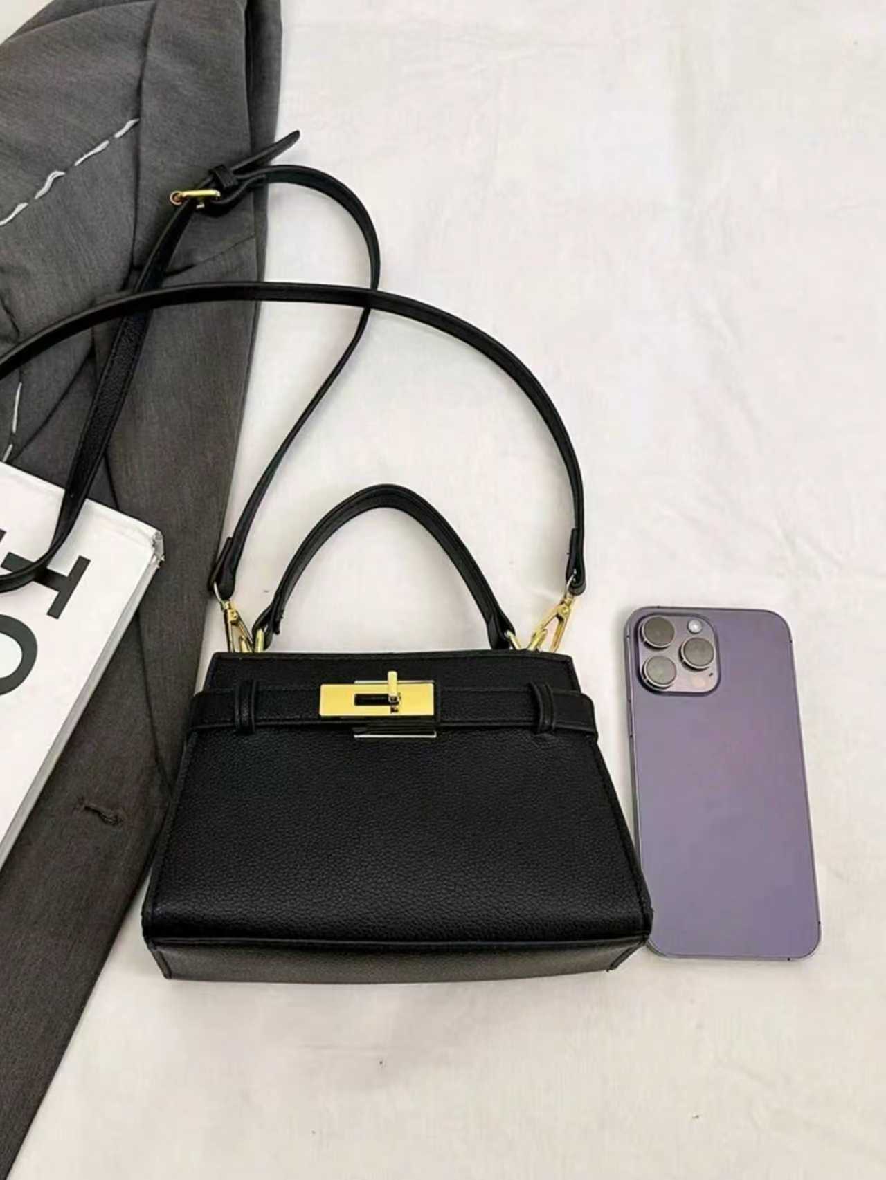 Women'S Elegant Business Casual Handbag - Structured Tote with Golden-Tone Hardware & Buckle Closure, Structured Crossbody Bag with Golden-Tone Hardware, Durable & Easy-clean Design For Office, Work, Travel - Perfect Mother'S