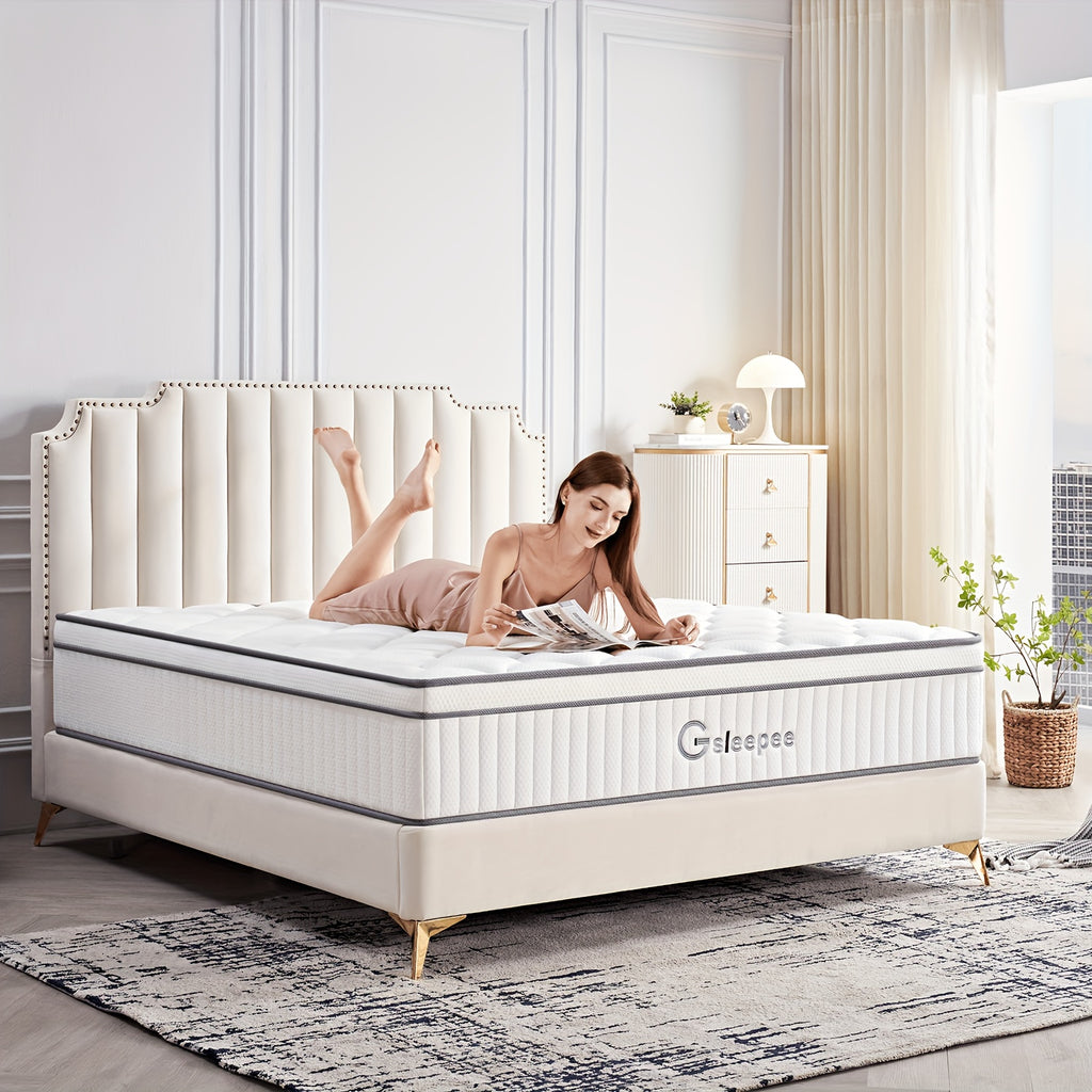 Gsleepee Hybrid Memory Foam Mattress - Twin/Full/Queen/King Size, Soft & Comfortable with Medium Firm Support, Motion Isolation, Allergy-Friendly, Quiet Sleep, Easy Transport in a Box, Available in 8/10/12/14 Inch Thicknesses