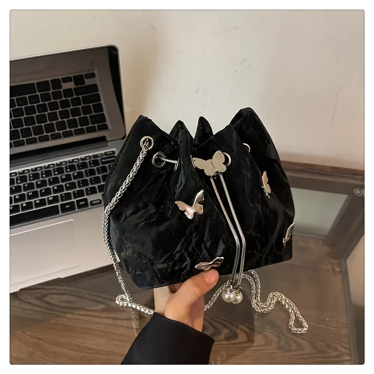 Trendy Bowknot Women'S Handbag, Unique Versatile Tote Bucket Bag, High-Quality Handheld Shoulder Bag, Stylish Chain Crossbody Bag.