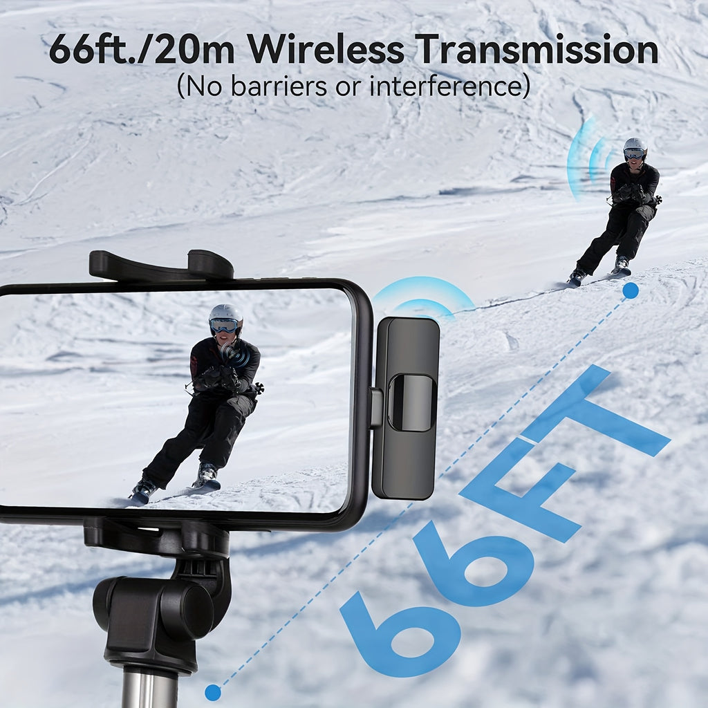 Wireless Lavalier Microphone, Clip Microphone for iPhone iPad Android, USB-C Cordless Plug And Play, Audio Video Recording Live Streaming Interviews Voiceover, Portable Compact Design