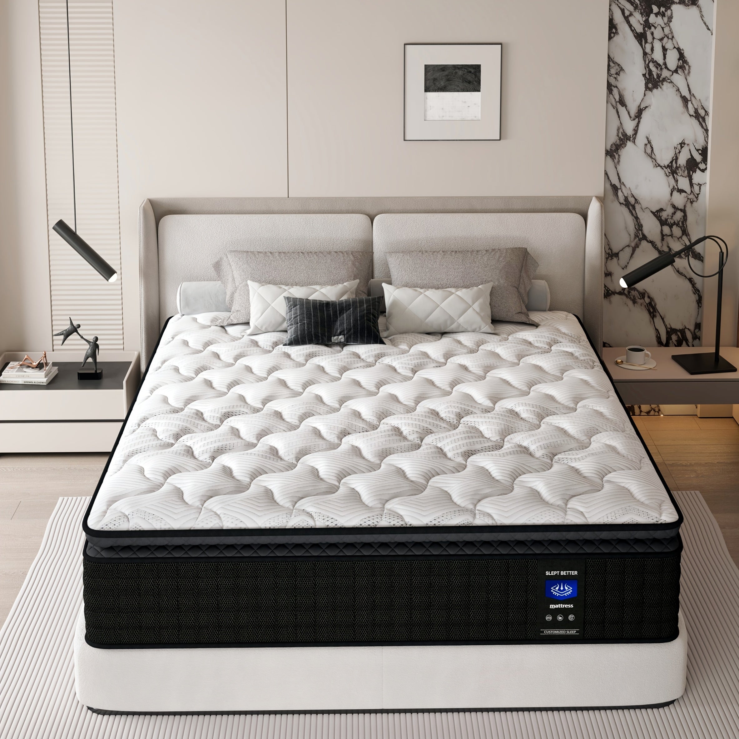 MRH 12-Inch White Box-Style Hybrid Mattress with Memory Foam & Individually Pocketed Springs - Fire-Resistant, Firm Support for Home Guest Rooms & Hotels, No Power Needed, Durable & Comfortable Sleep Solution, Hotel Bedding,