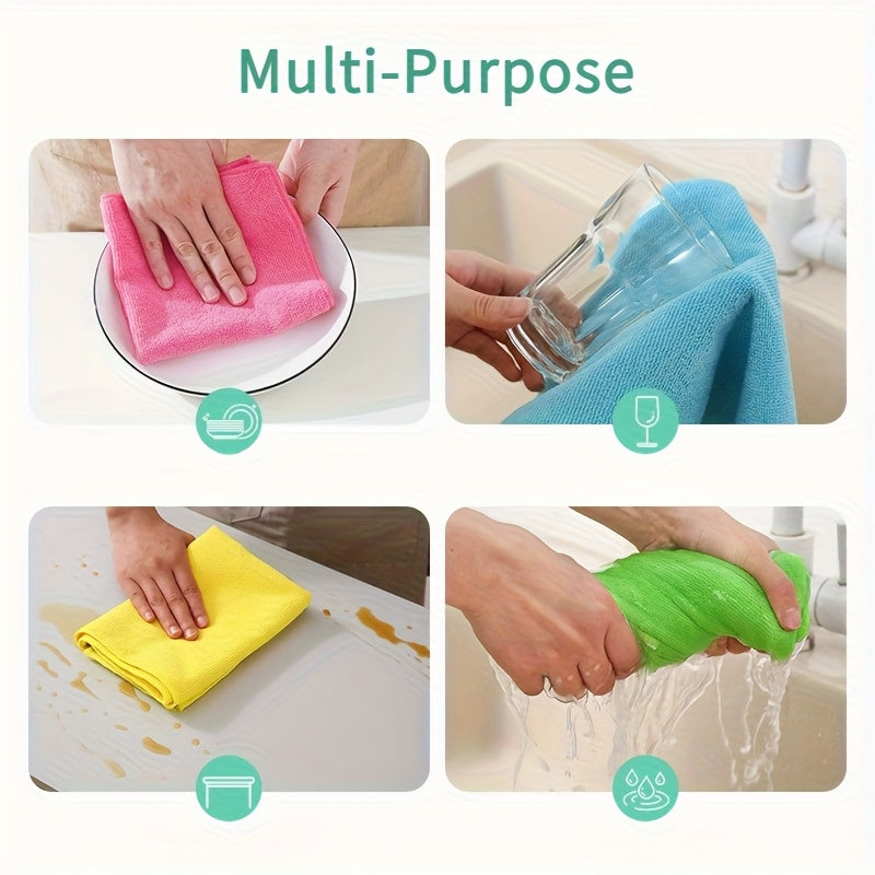 [Super Absorbent | Quick-Drying] 5/10/20pcs Super Absorbent & Quick-Drying Microfiber Cleaning Cloths - Streak-Free for Kitchen, Bathroom, Car, Furniture - Durable Reusable Towels with Vibrant Colors, Effortlessly Remove Stai