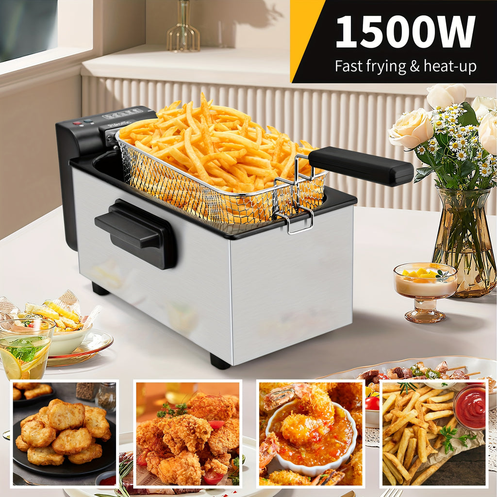 SUSTEAS 1500W Smokeless Electric Fryer with Precise Temperature Control, Removable Basket & Non-Stick Basket - Large Capacity for Home/Commercial Use, Dishwasher-Safe, Compact Design - Ideal Gift for Cooking Enthusiasts & Fat