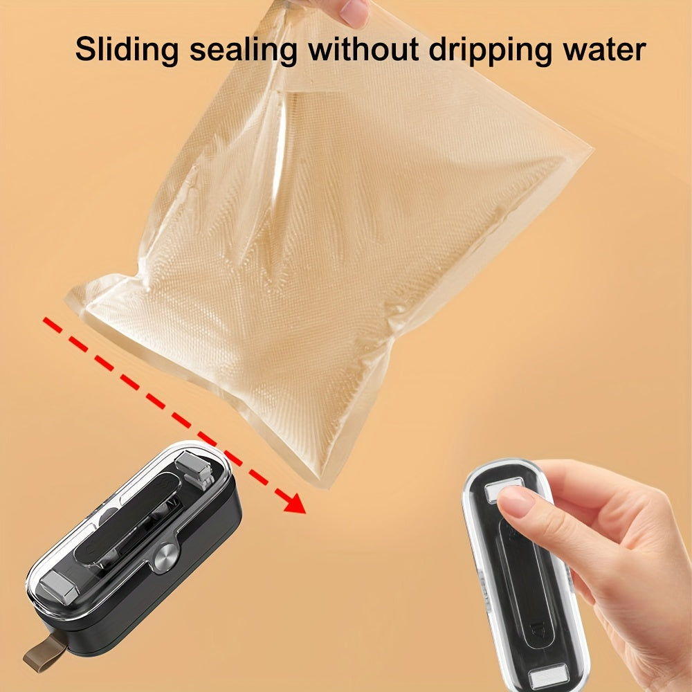 [Portable Bag Sealer] 2-in-1 Mini Bag Sealer & Cutter - Compact Portable Heat Vacuum Sealer for Plastic Bags - Ideal for Food Storage, Snacks, Cookies - Black, Kitchen Essential